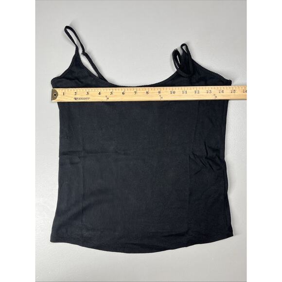 J Crew Fine Rib Camisole Tank Top Womens Large Black Scoop Neck Cotton Stretch - Picture 3 of 7